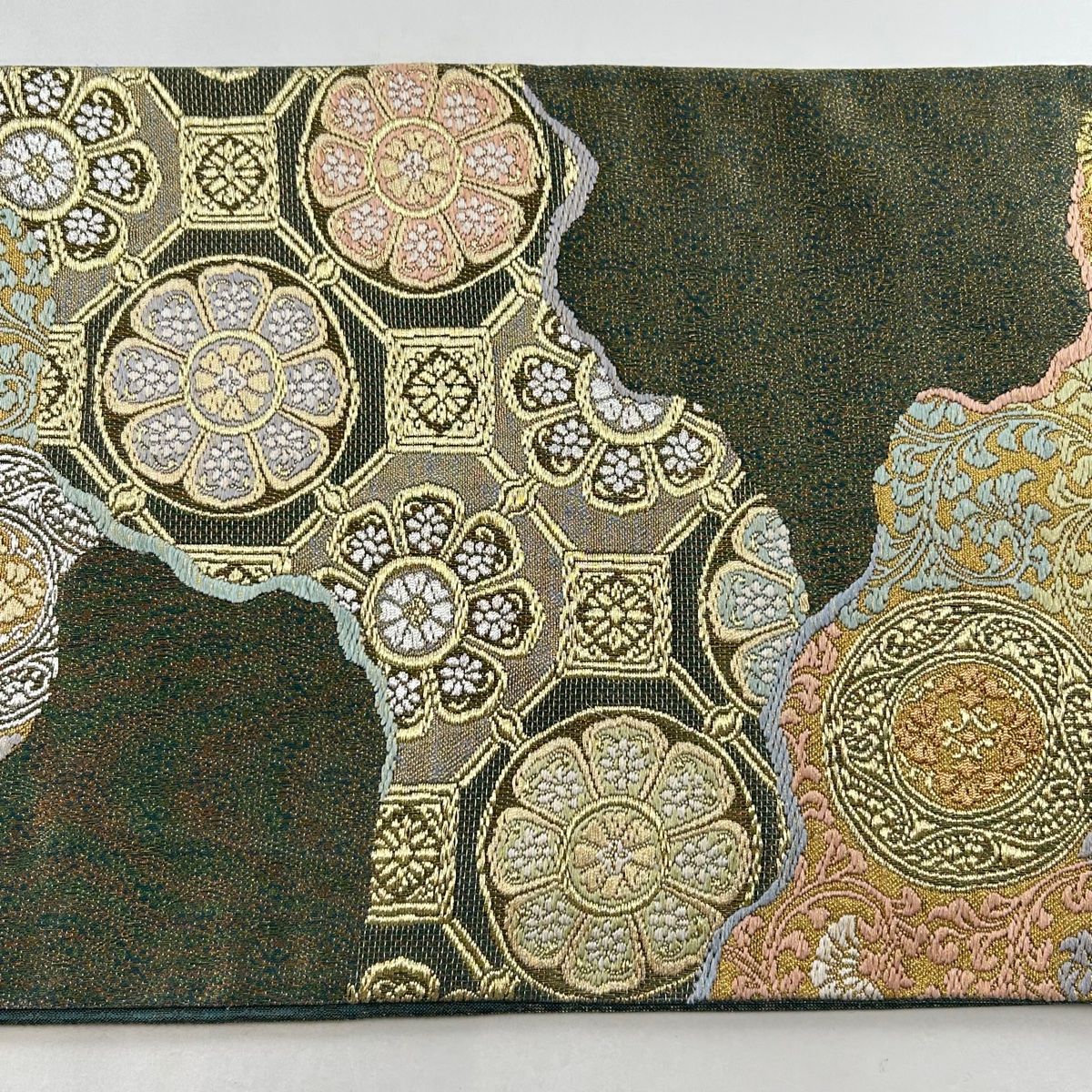 袋帯 未使用 正絹 六通柄 蜀江花丸文 平和屋着物◎六通