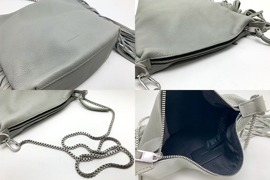 ALLSAINTS オールセインツ ライトグレー系 フリンジ レザー クロス 
