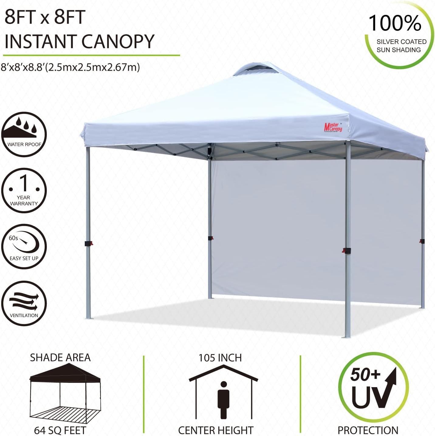 マスターキャノピー（MASTERCANOPY）ワンタッチタープテント サイドシート一枚セット 2M/2.5M/3M 三段階調節 スチールフレーム  風抜けベンチレーションサンシェード（キャスターバッグ ペグ ロープ ウェイトバッグ付き）（2.5M,白） - メルカリ