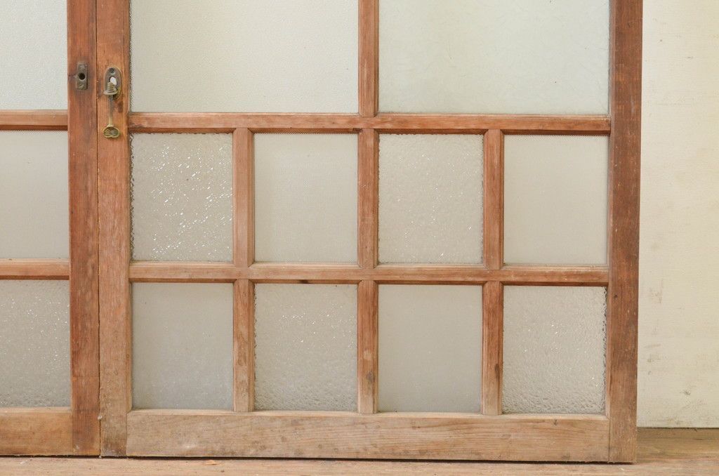 古い建具 ２枚 なると柄スリガラス レトロガラス 引き戸 木製窓 古民家DIY 住宅設備 昭和レトロ ガラス引き戸 木製すりガラス2枚セット