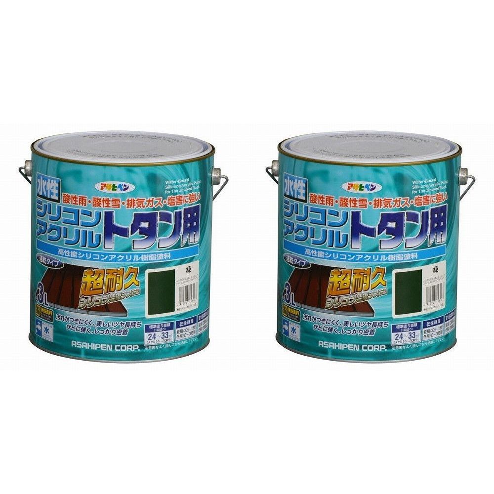 アサヒペン - 水性シリコンアクリルトタン用 - ３Ｌ - 緑 2缶セット
