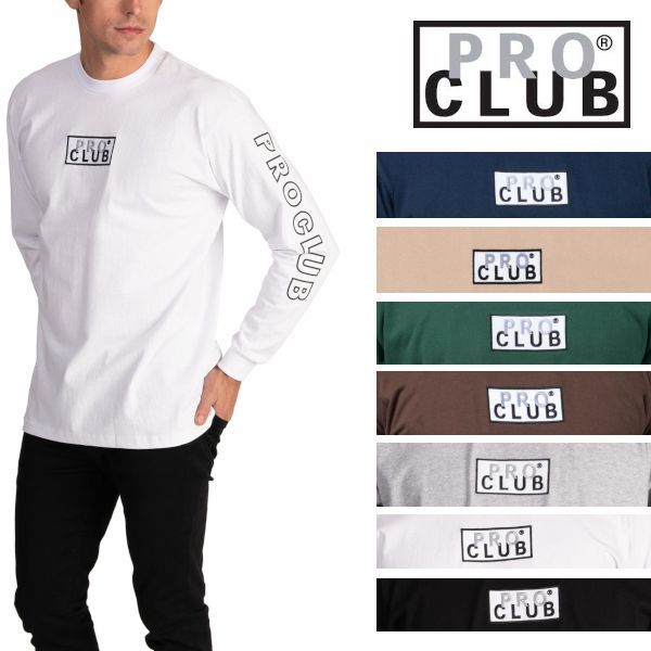XLサイズ PRO CLUB Logo ヘビーウェイトボックスロゴ長袖Tシャツ - HI