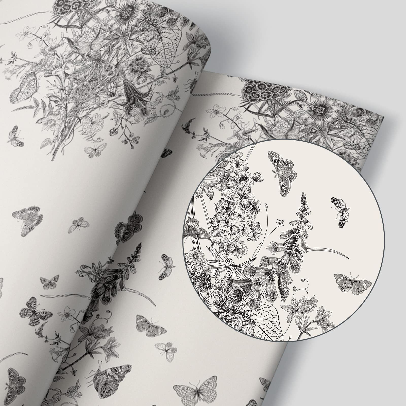 Color P Homya 壁紙 シール 防水 リメイクシート 剥がせる 壁紙 44cm*10m 防カビ DIY カッティングシート 水墨画 花香蝶自来