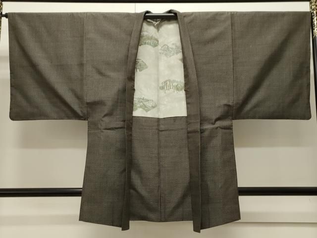 平和屋着物＃男性 羽織 紬地 80亀甲 総詰め 黒地 正絹 CAAW4968dy