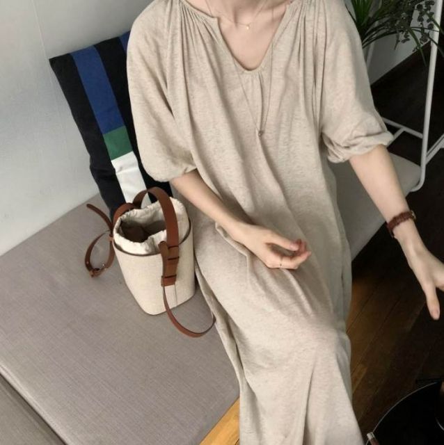 ワンピース ワンピドレス 膝下 ロング ロング丈 袖あり 半袖 Vネック