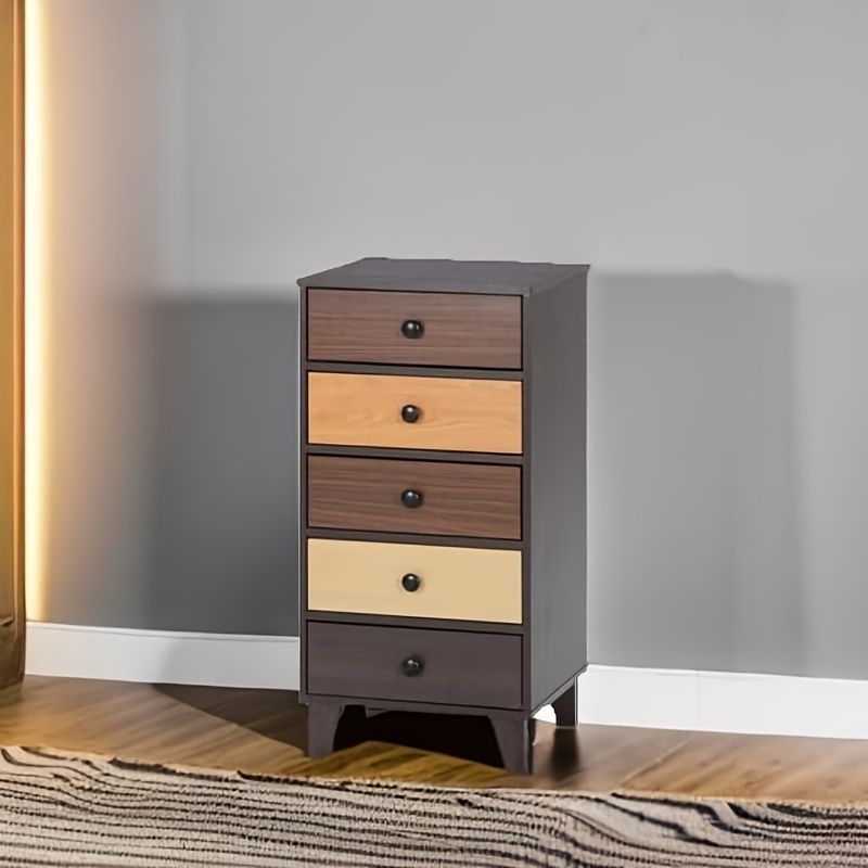 タンス チェスト 5段グラデーション 木目調 スリム脚付きチェスト 44.5 x 39 x 89cm エレガント リビングルーム収納 ソリューション ホームオーガナイゼーション用収納引き出し 子供部屋 かわいい ダークブラウンからライトベージュ