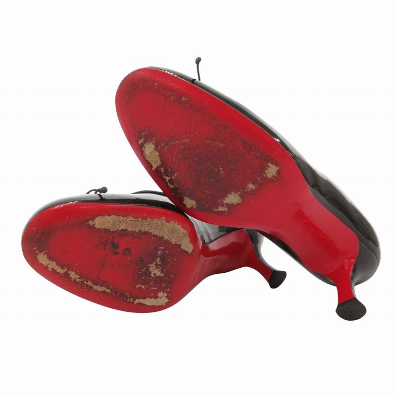 Christian Louboutin ブラック エナメル リボン　35 Christian Louboutin クリスチャンルブタン オープントゥ