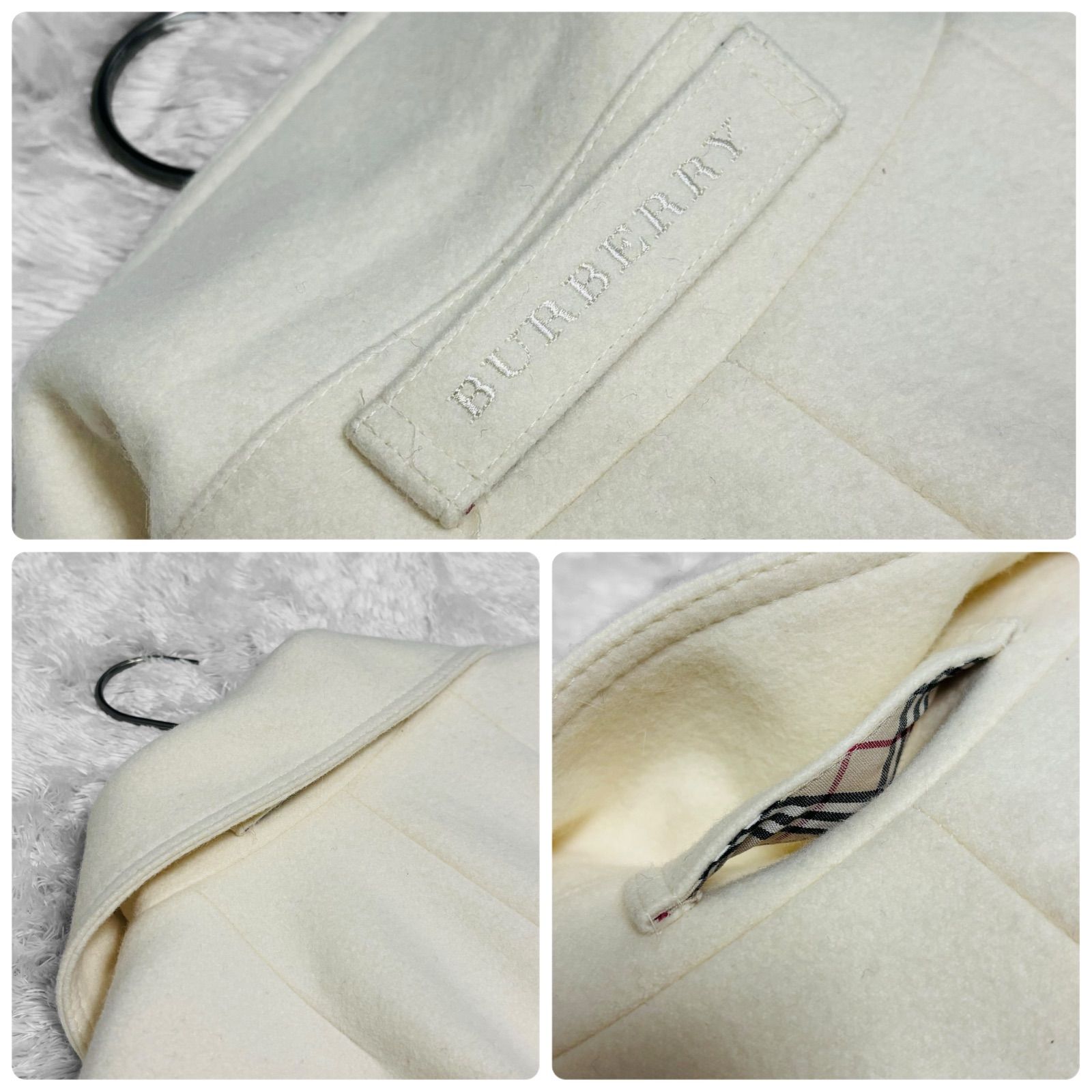 ✨レア美品✨バーバリー　ピーコート アンゴラ　15号 ホワイト系 大きいサイズ バーバリー ロンドン BURBERRY LONDON コート ピーコート ノバチェック