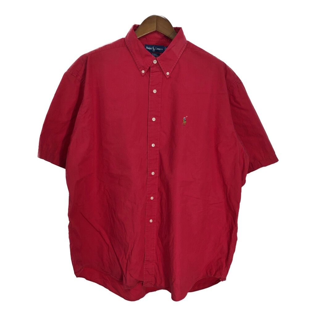 90年代 RALPH LAUREN ラルフローレン BLAKE ボタンダウン 半袖シャツ ワンポイントロゴ 大きいサイズ レッド(メンズ ...