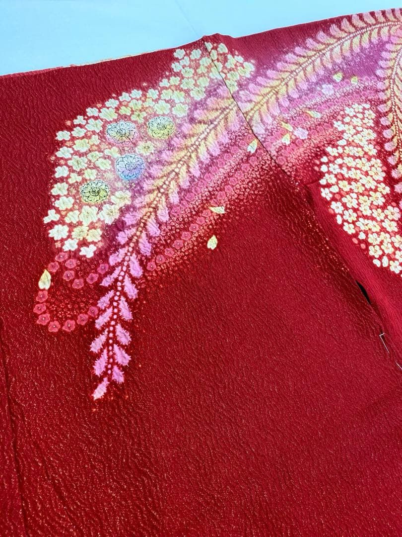 作家振袖 仮絵羽 吉乃一廉 金通し 辻ヶ花 絞り 正絹 未仕立て品 八掛 
