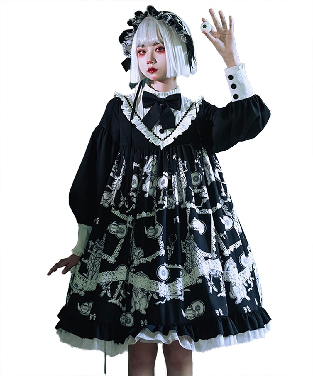 milky time ゴスロリ ロリータ ワンピース モノクロ コスプレ 地雷系 Aライン 病みかわ 長袖