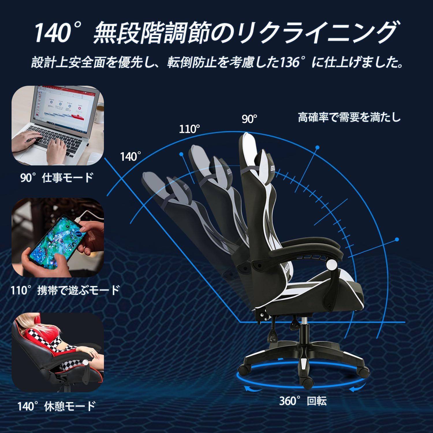 140度リクライニング 高耐久PUレザー