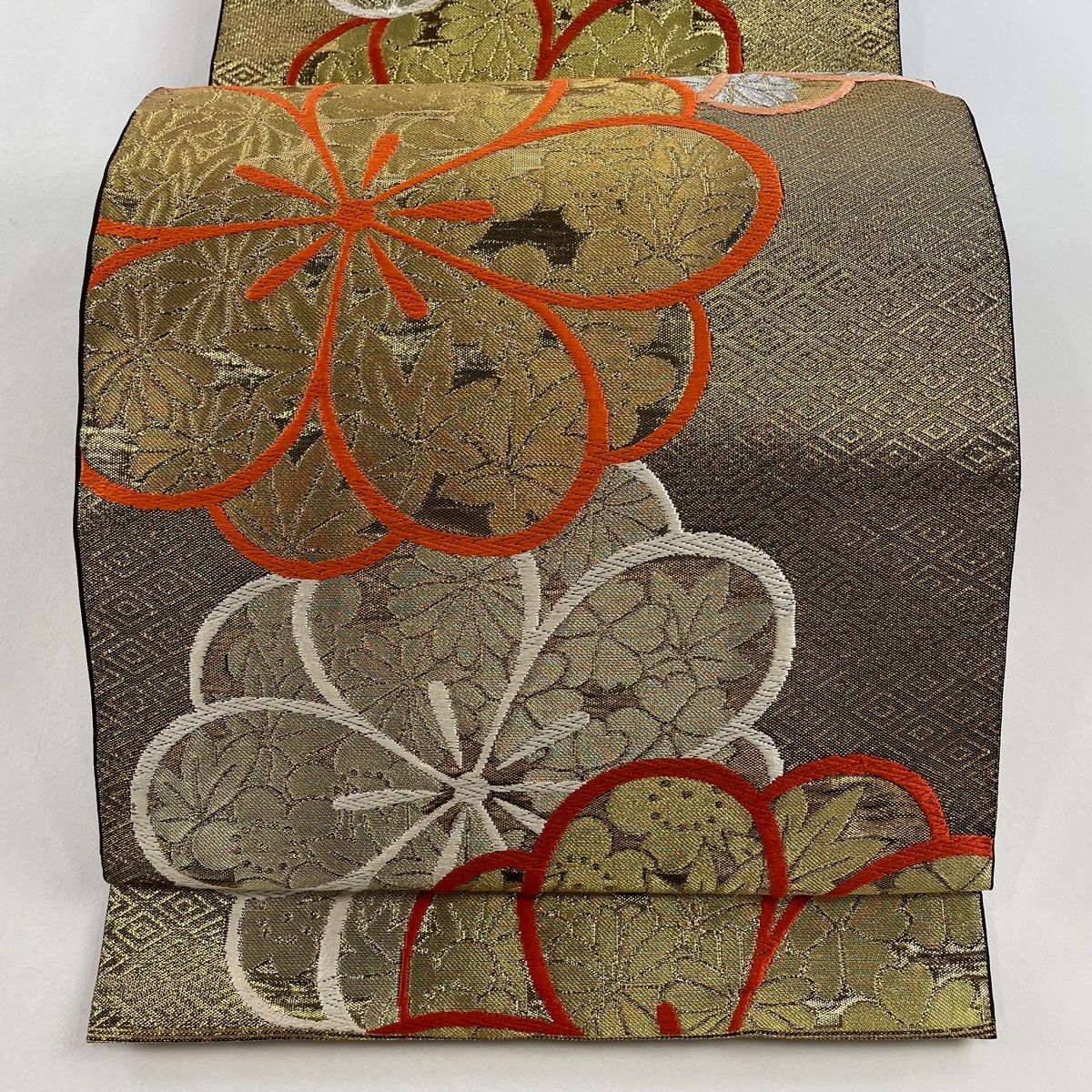 正絹 袋帯 花柄八重梅、菊文 金色 NO.19 【公式通販】