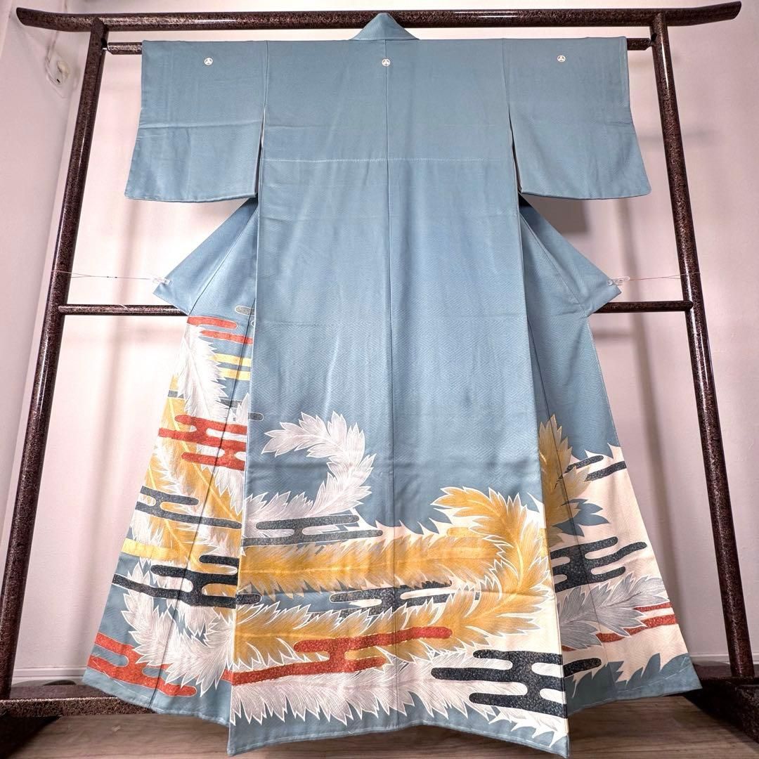 しつけ付き 正絹 着物 和装 現代 色留袖 160 刺繍 三紋 水色 金 霞模様 WWW_NOITHATQUANGTHANH_NET