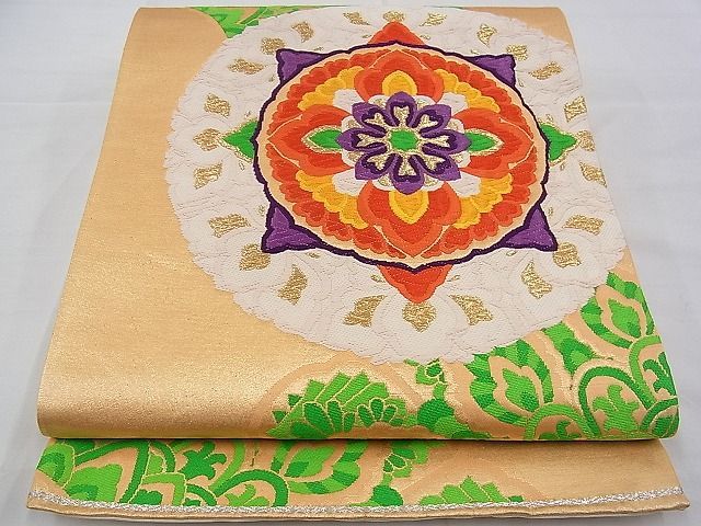 平和屋着物●両面　六通柄袋帯　正倉院天井花文　黒地　金糸　正絹　逸品　CABB9483hy 平和屋着物○両面 六通柄袋帯 正倉院天井花文 黒地 金糸 正絹 逸品