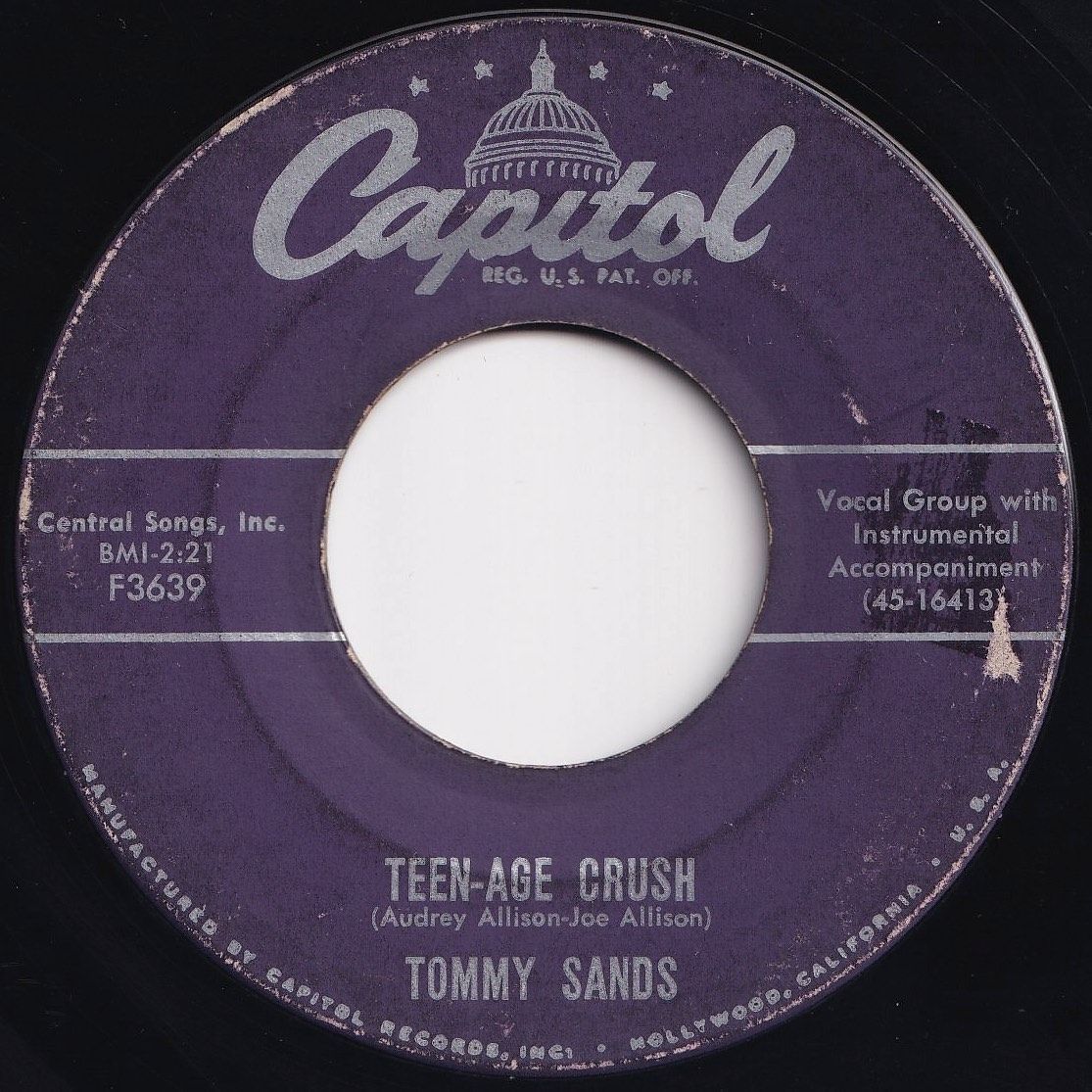Tommy Sands Teen-Age Crush / Hep Dee Hootie Capitol US F3639 204184 R&B R&R レコード 7インチ 45
