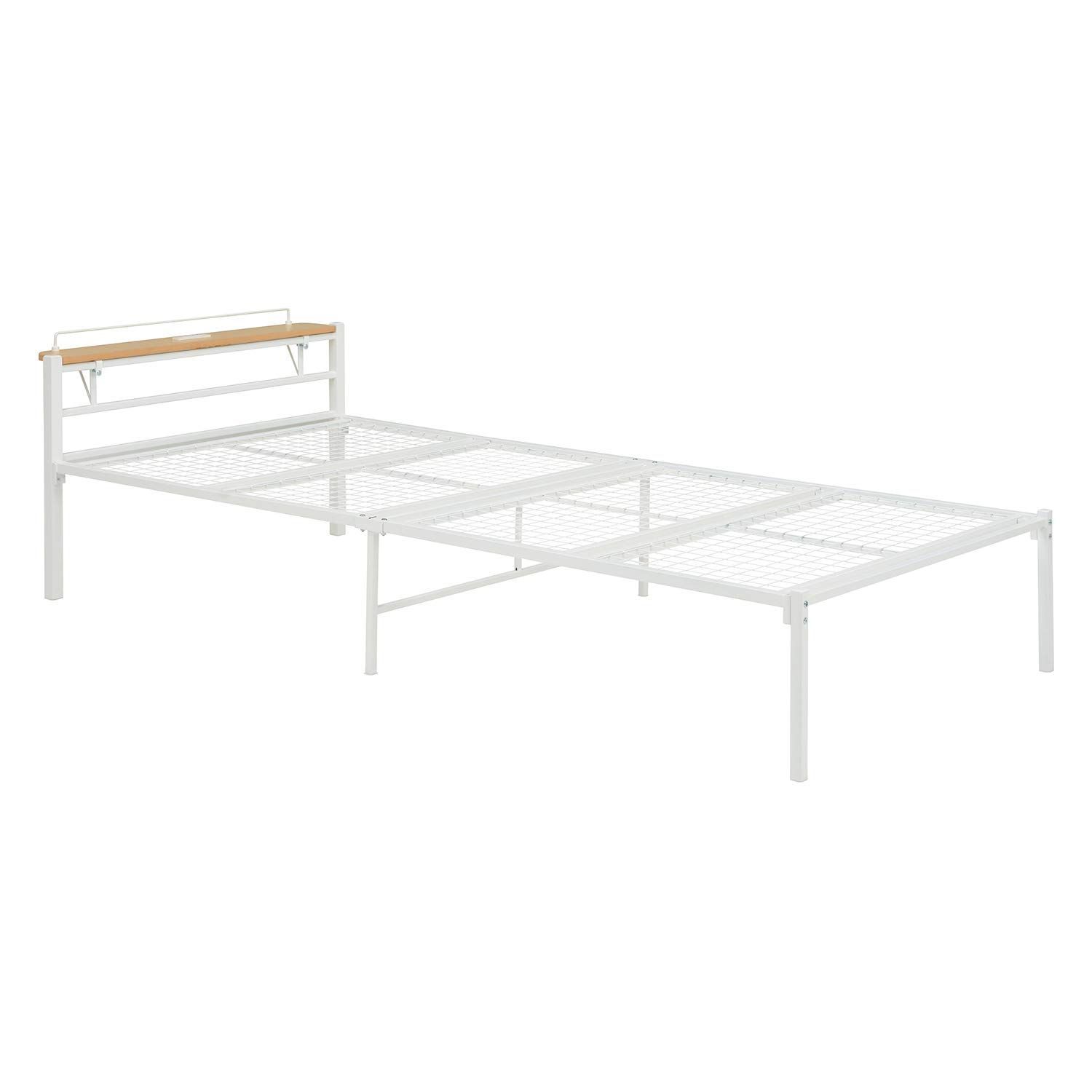 コンパクト 無駄のないシンプルベッド シングル コンセント付き 宮棚セット ベッドフレーム 耐荷重90kg ベッド ホワイト 萩原 Hagihara KH-3085WHMS