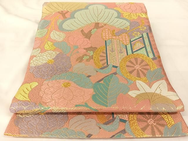 正絹袋帯 唐織 花唐草文 逸品 平和屋着物◎佐賀錦 六通柄袋帯 唐織 御所車花文 金糸 正絹 逸品