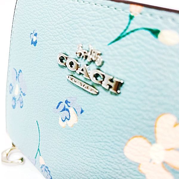 COACH コーチ 折りたたみ財布 花柄 C8703 水色 ブルー フローラル