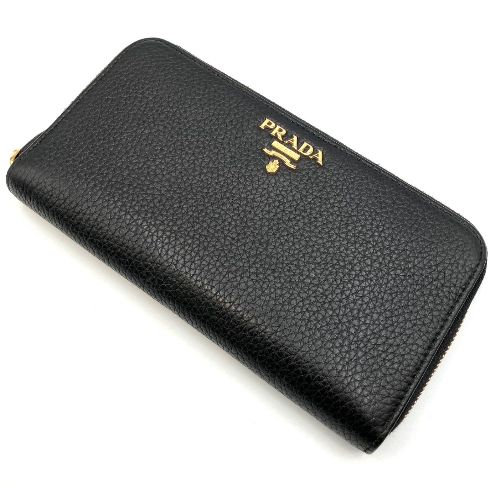 鑑定済み】正規品 プラダ PRADA ラウンドファスナー長財布 型押し  
