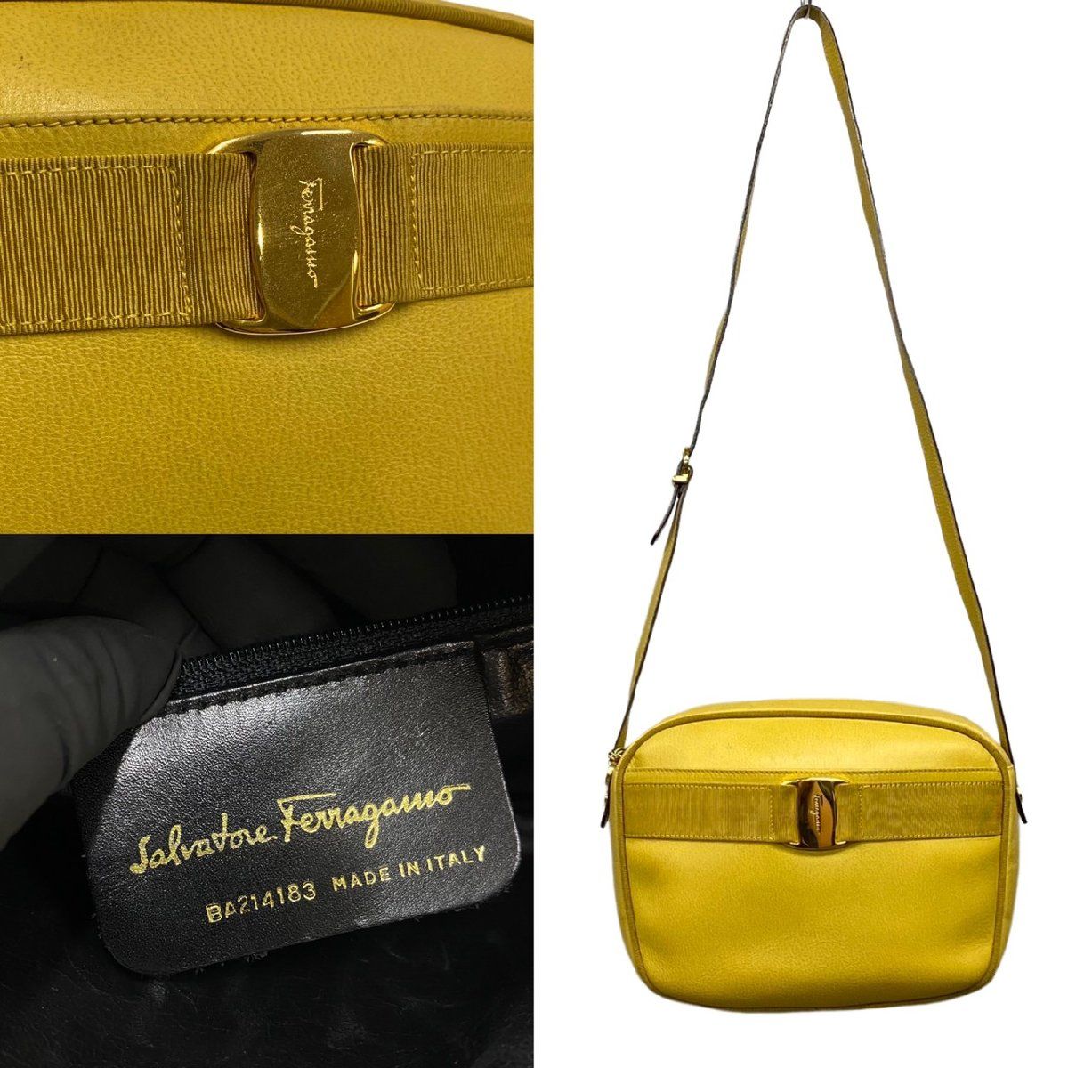 極 美品 袋付 Salvatore Ferragamo サルヴァトーレフェラガモ ヴァラリボン レザー 本革 ショルダーバッグ ポシェット イエロー 65405 - メルカリ
