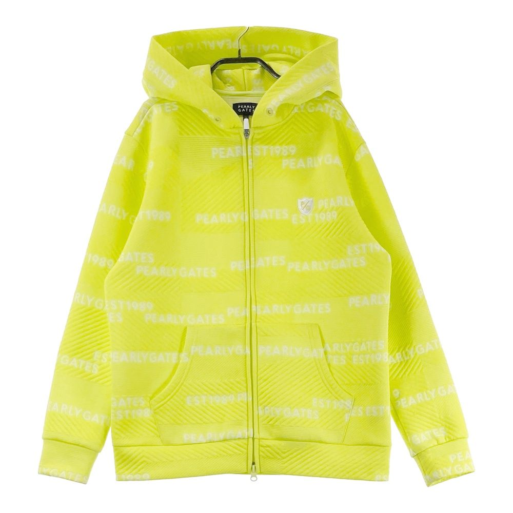 サイズ：2 PEARLY GATES パーリーゲイツ 2023年モデル ジップパーカー ロゴ総柄 イエロー系 [240101525443] ゴルフウェア レディース ストスト