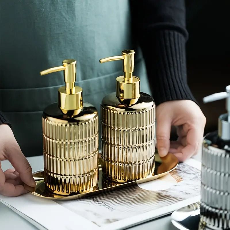 ソープディスペンサー＆トレイ セラミック製 ディスペンサー ゴールド トレイ ゴージャス バスルーム バスルーム用品 キッチン キッチン用品 洗面台 台所 インテリア小物 インテリア インテリア雑貨 小物 雑貨 ボディイソープ 石鹸 h-158