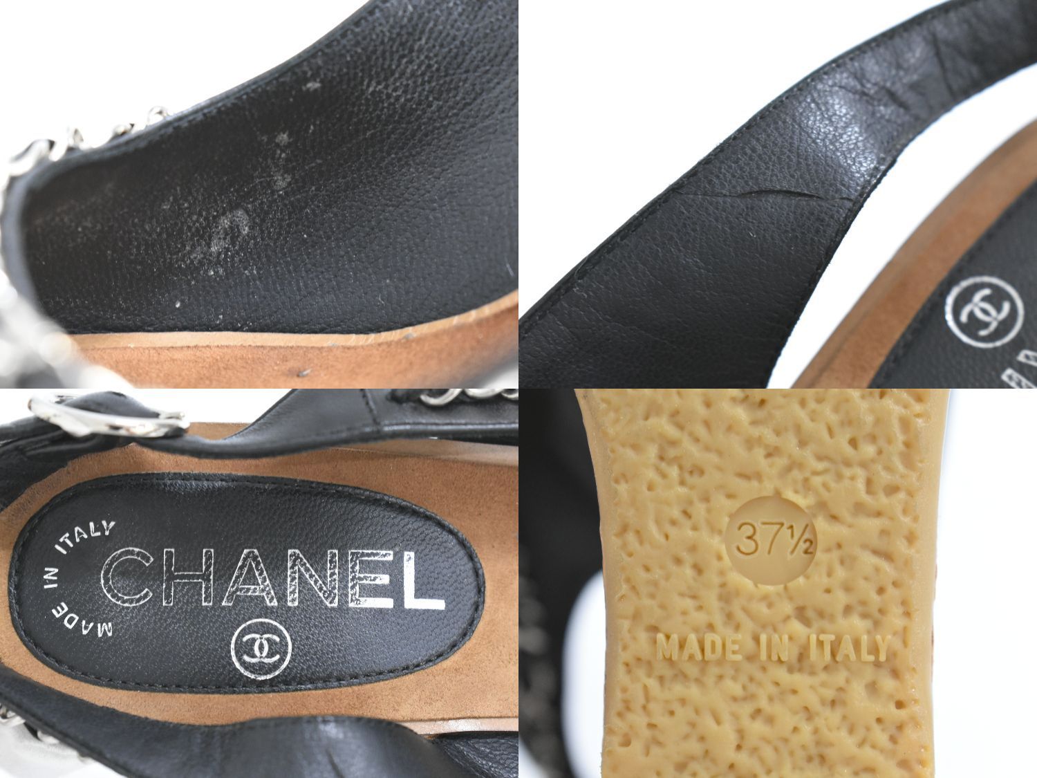 本物 シャネル CHANEL ココマーク チェーン ウェッジソール 厚底  