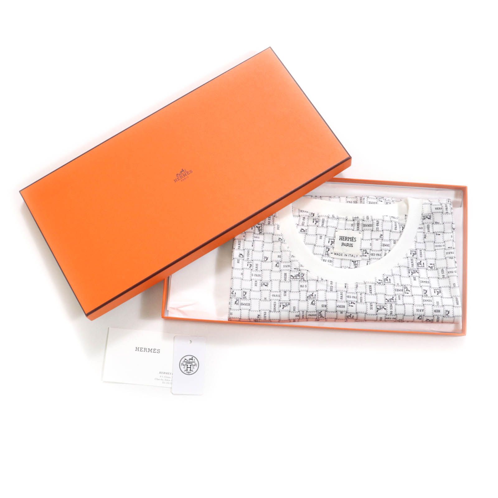HERMES エルメス 25SS 5E4645DK コットン100% ボルデュック チェック クルーネック 半袖Tシャツ ホワイト 44 き イタリア製 正規品 レディース