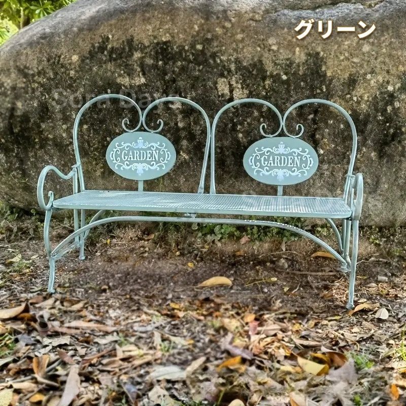 ガーデンチェア ベンチ 二人掛け ヴィンテージ風 アンティーク調 おしゃれ エレガント インテリア 北欧 庭 屋外 アイアン ヨーロッパ風 椅子 背もたれ付き ホワイト グリーン 鉄製 90×26×55cm WWW_GEBZETESISAT_COM_TR