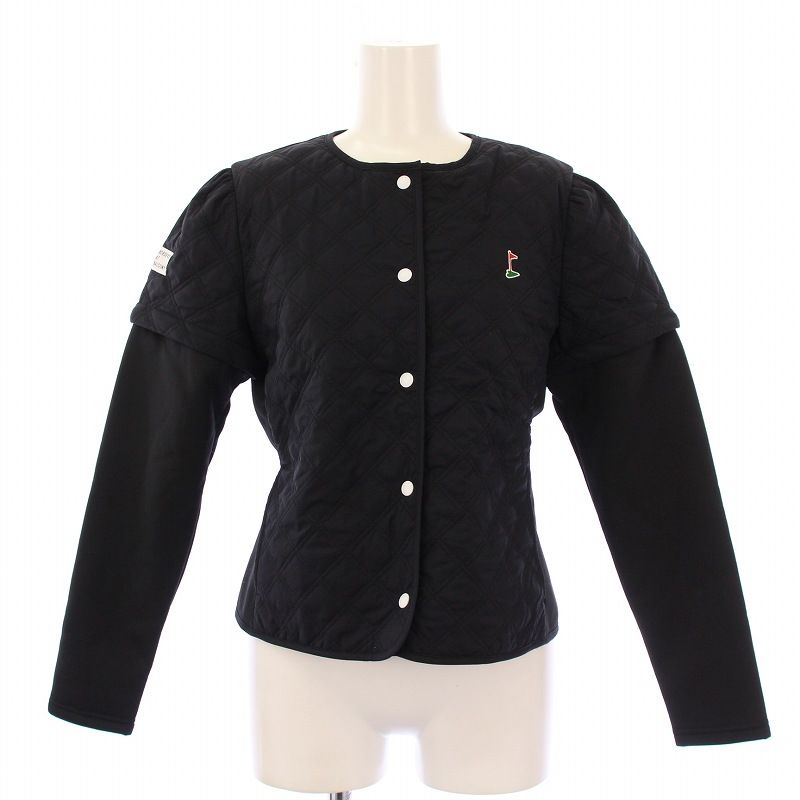ボーダーズアットバルコニー BORDERS at BALCONY ゴルフウェア golf day today GDT QUILTED JACKET GDTキルティングジャケット 中綿 ナイロン ショート丈 切替 ワッペン 刺繍 36 黒