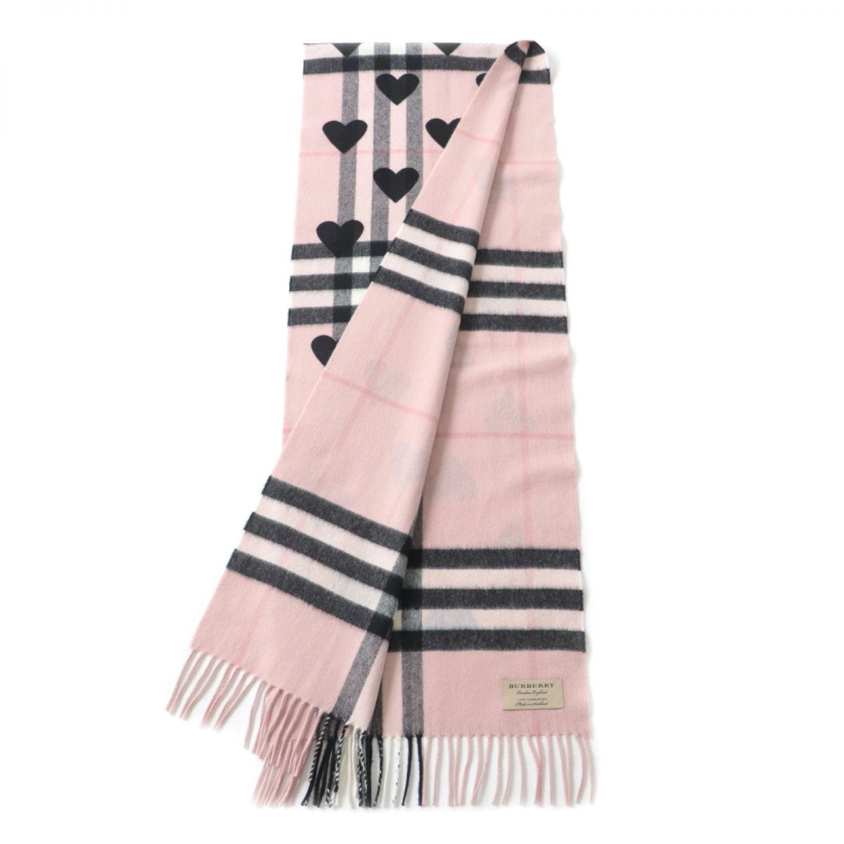 極美品☆BURBERRY バーバリー 4042382 ハート×チェック カシミヤ100