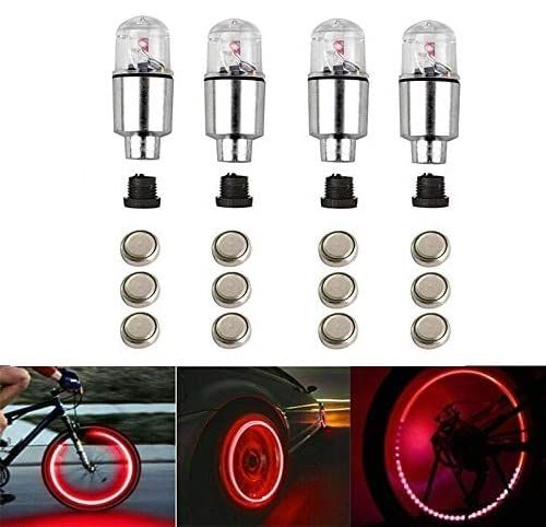 WINVIN LEDホイールライト 4個 - バイクタイヤバルブステム ネオン電球 車 オートバイ タイヤ ダストキャップ 安全 防水 モーション作動 スポーク フラッシュ ステムキャップ アクセサリー (レ