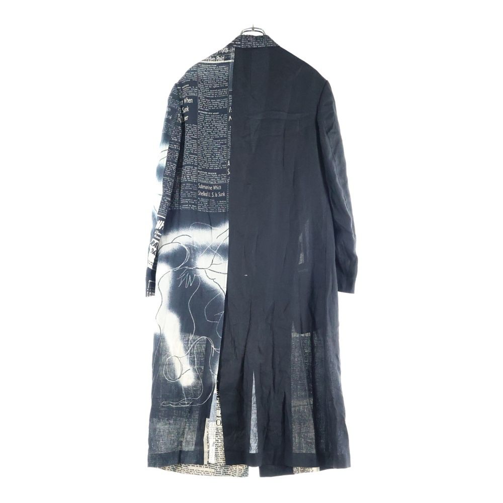 Yohji Yamamoto ヨウジヤマモト 22SS Newspaper coat ニュースペーパー 総柄プリント リネン テーラード チェスター ロング コート ブラック HG-J13-827