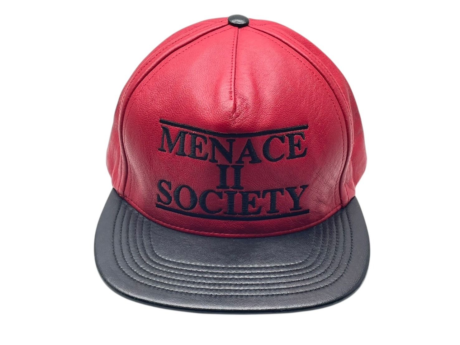 SUPREME シュプリーム MENACE Ⅱ SOCIETY キャップ 刺繍 レッド ブラック レザー 4b007666