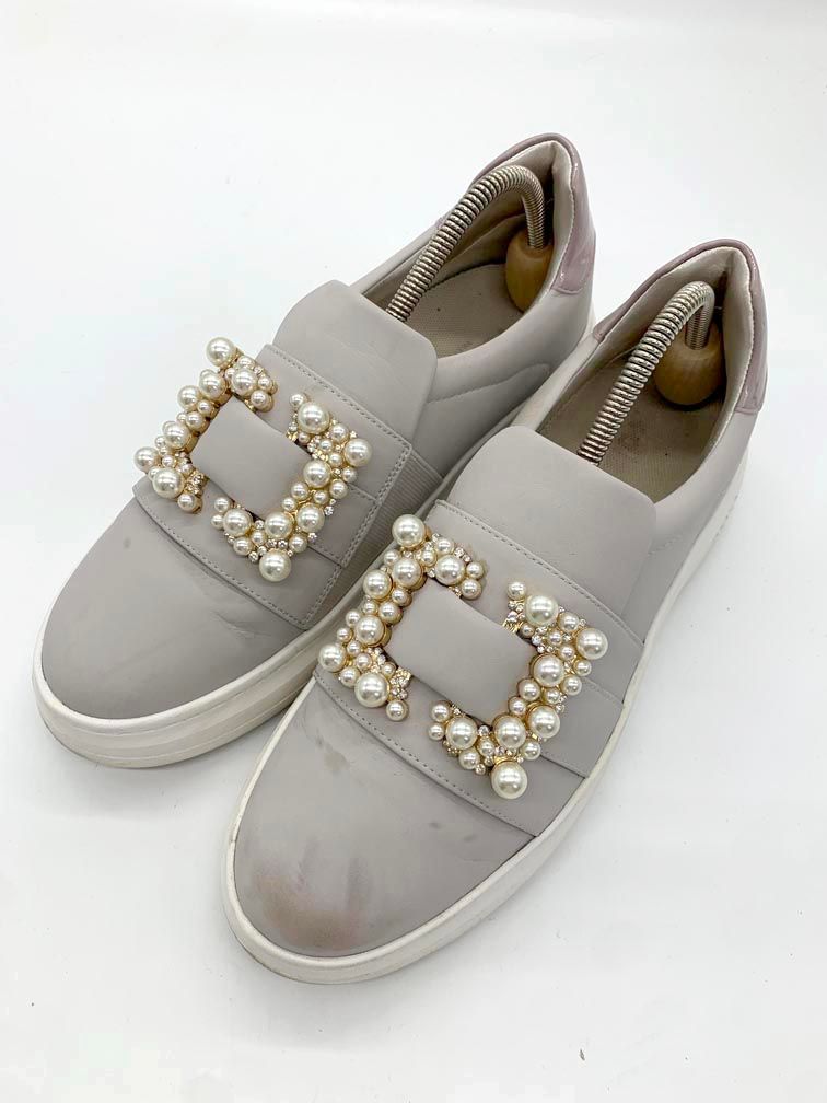 diana プラスダイアナ 44595 パールバックル スリッポン スニーカー size24.5 グレー ◎レディース