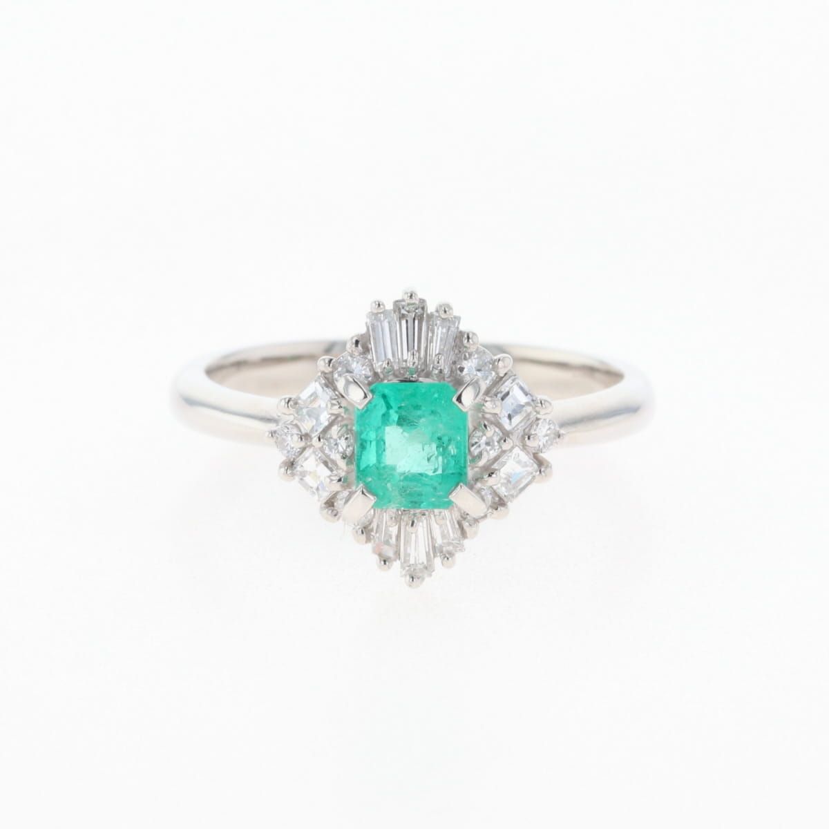 エメラルド デザインリング プラチナ 指輪 メレダイヤ リング 14号  