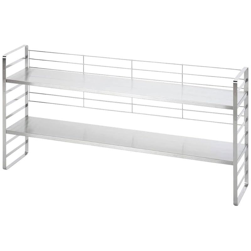 下村企販 高さ調節できる キッチンラック 幅90cm 収納ラック 棚2段 落下防止のバックネット付き 大容量 調味料 ケトル トースター上ラック 組み立て簡単 頑丈 ステンレス 燕三条 1