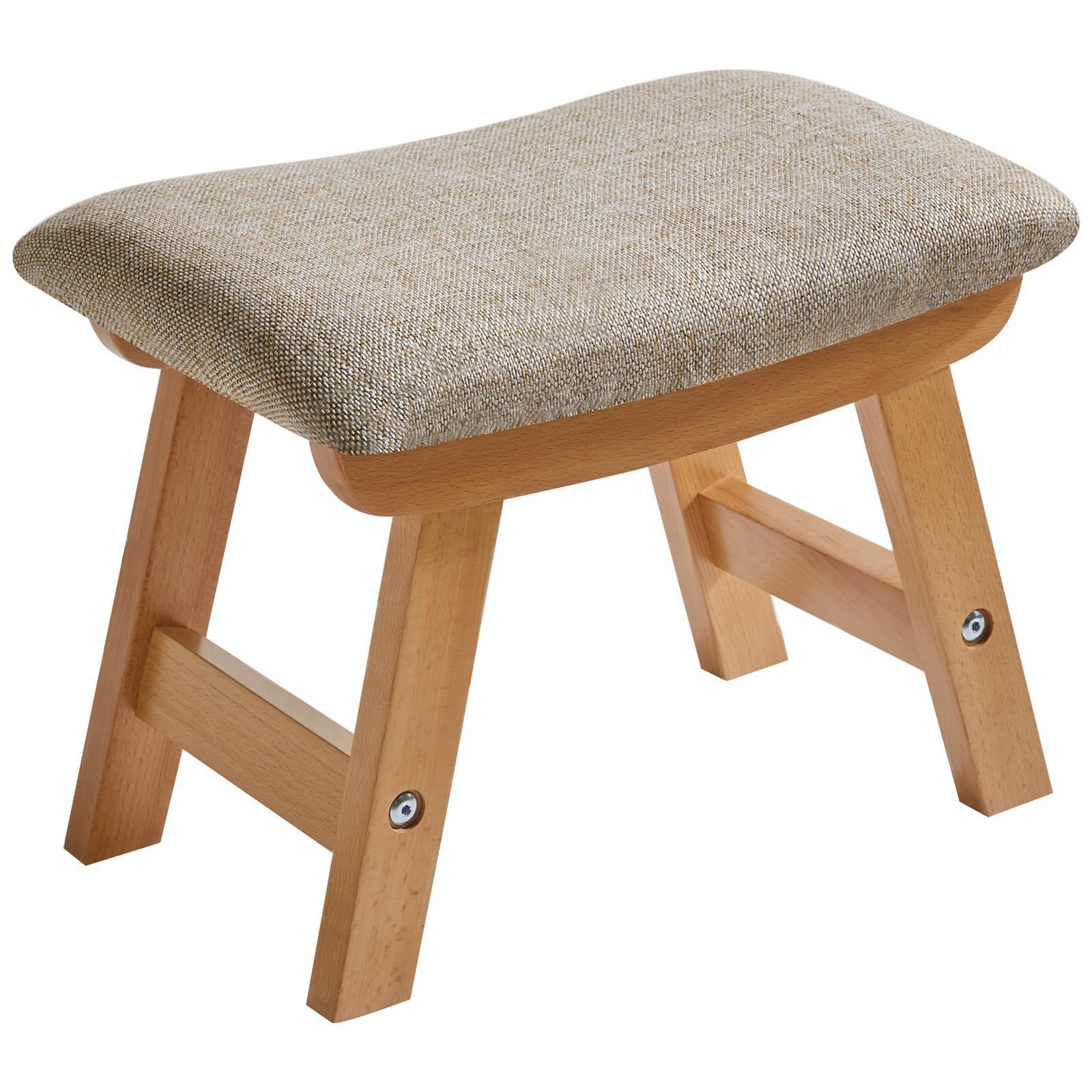 Aibiju ソファスツール ソファベンチ 天然木 スツール 足置き スツールチェア 40x25x29cm 木製 靴交換低いオットマン イス 高反発 カーキ色のカバー+木の色脚 YD-1358