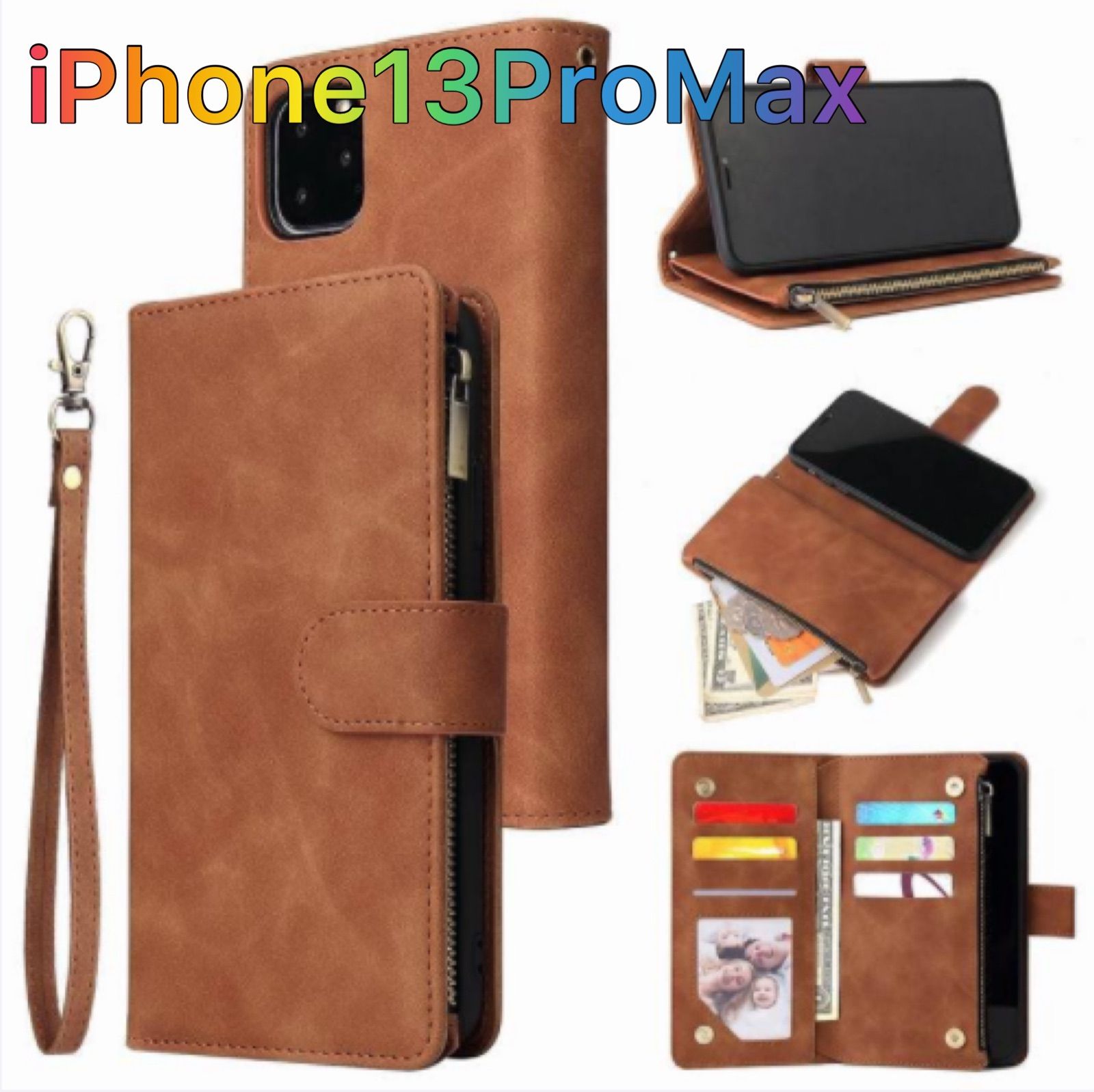 iPhone13ProMax用ケース 手帳型 財布型 ハンドストラップ付き-0