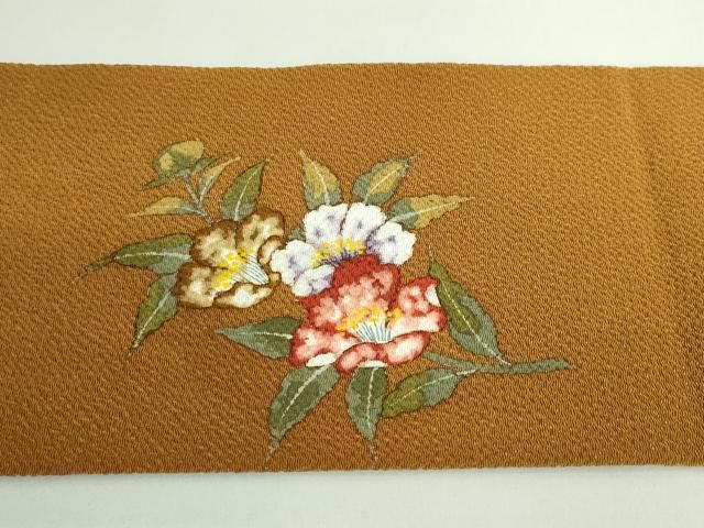 平和屋着物□極上 九寸名古屋帯 手描き 枝花文 鬼しぼ縮緬 逸品