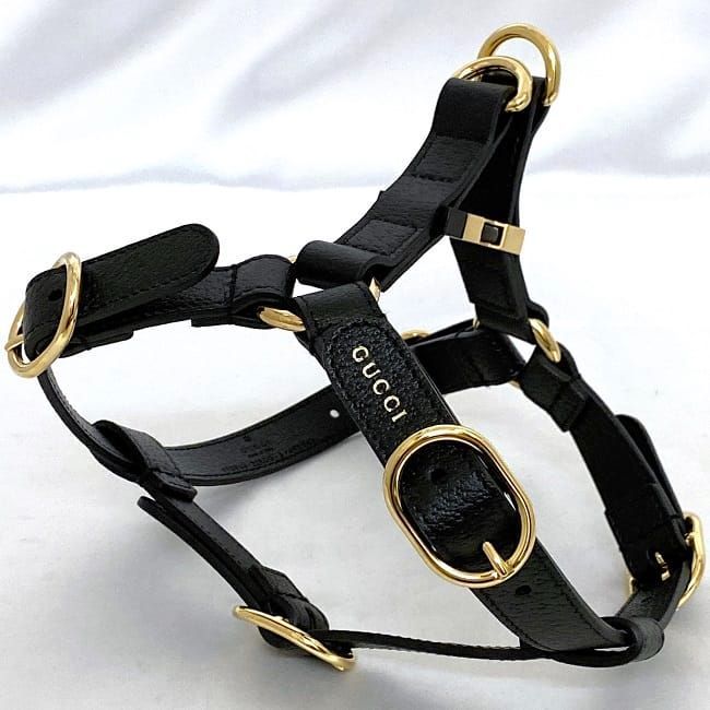GUCCI 黒 レザー ハーネス GUCCI グッチ ペット 犬 ハーネス 胴輪 レザー ブラック 黒