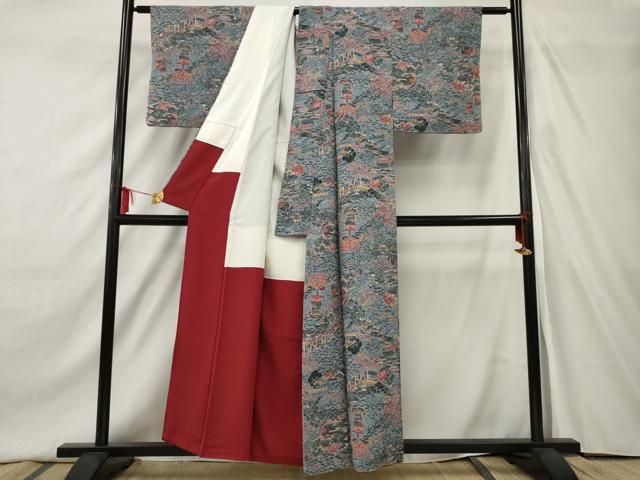 平和屋着物□上質な小紋 風景文 鬼しぼ縮緬 正絹 逸品 未使用