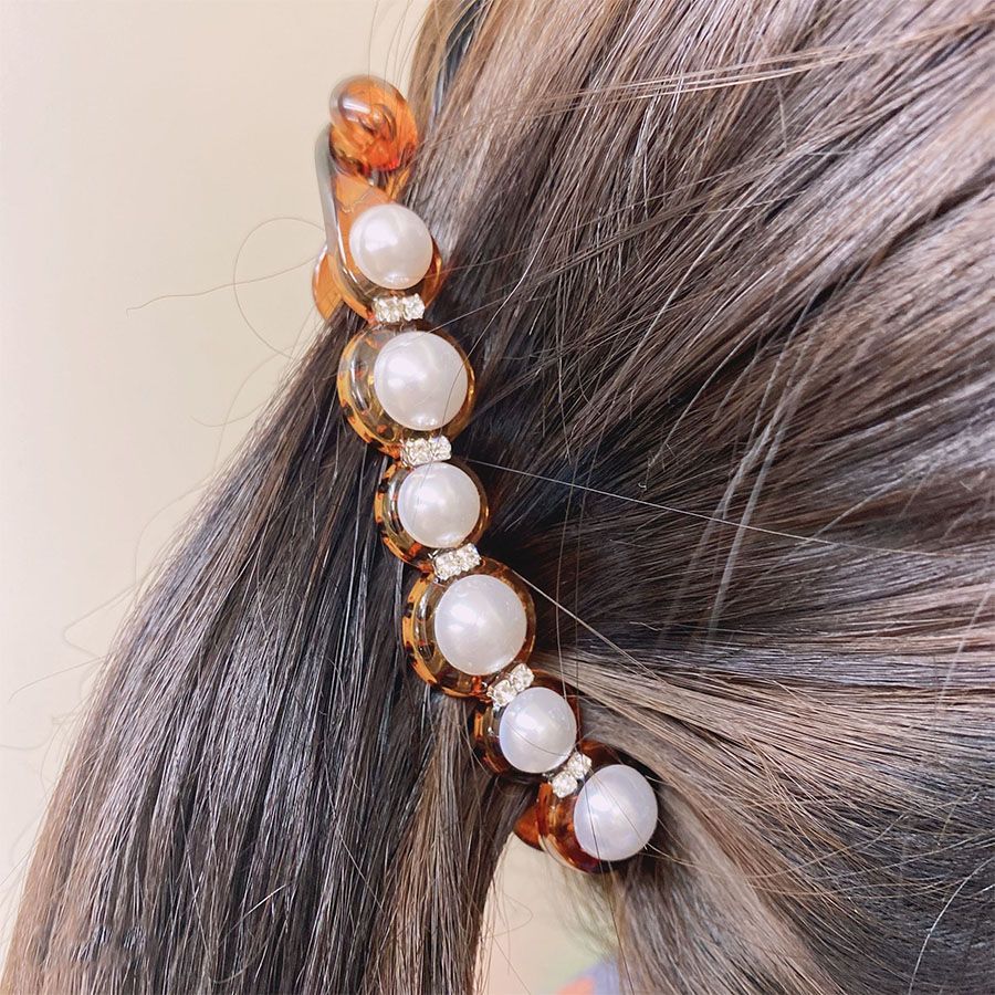 バナナクリップ パール付き ヘアクリップ YWSP003HC-OUT訳アリ品