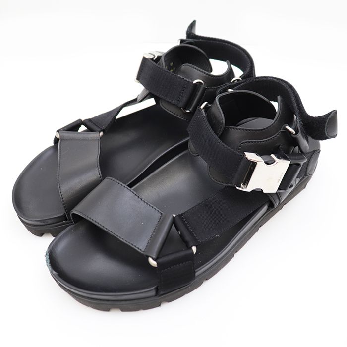 PRADA スポーティーレザー×ナイロンテープサンダルブラック