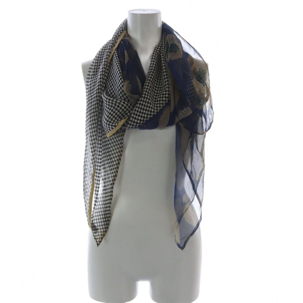 ドリスヴァンノッテン DRIES VAN NOTEN ストール チェック フラワー シルク ブルー ブラック YO10 SH