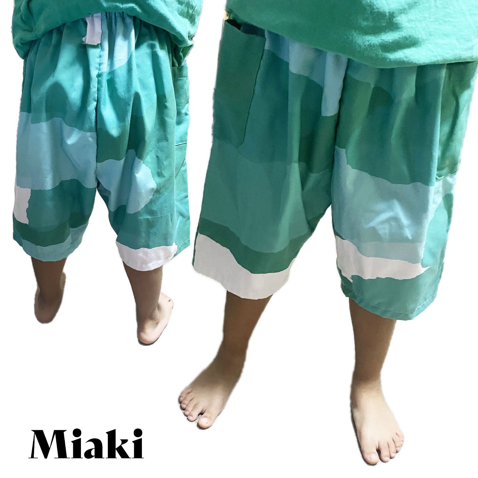 ハンドメイド　ハーフパンツ　グリーン　１点もの　キッズ　100cm　110cm