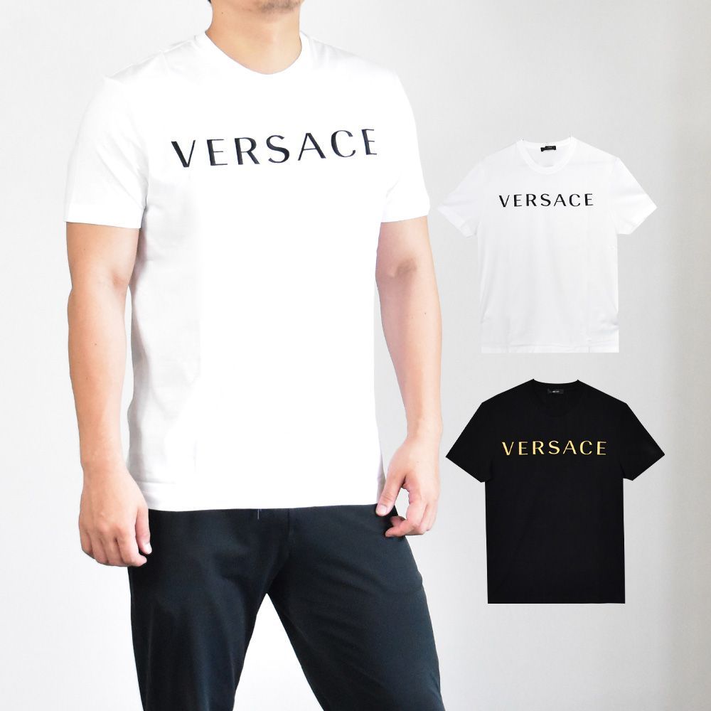 ［関税送料込］VERSACE/ヴェルサーチ 刺繍入りＴシャツ ヴェルサーチ Tシャツ メンズ VERSACE 刺繍ロゴ A87021S 白