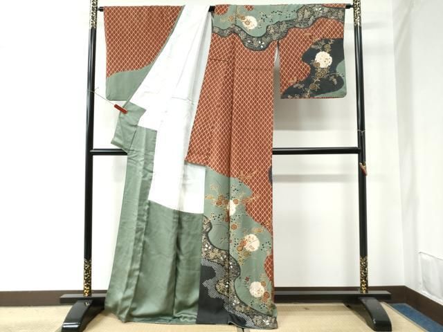 平和屋着物○訪問着 作家物 絞り 網目雪輪草花文 金彩 正絹 逸品