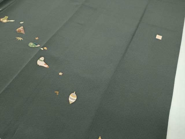 平和屋本店□極上 訪問着 作家物 駒刺繍 動物 魚 海松茶色地 逸品